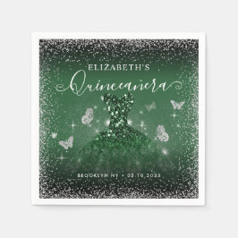Guardanapo De Papel Chic Emerald Green Silver Glitter Glitter Quinceañ