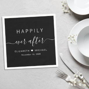 Guardanapo De Papel Chic Felizes para Sempre Casamento Preto
