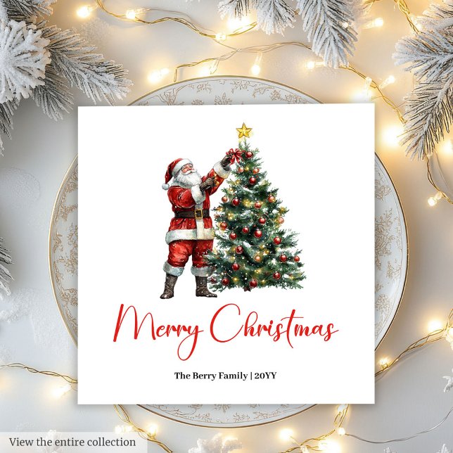 Guardanapo De Papel Chic Festive Santa Claus Red Green Rustic Holiday (Bring festive warmth to your holiday table with these charming Santa Claus Christmas napkins )