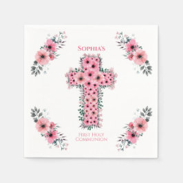 Guardanapo De Papel Chic First Santa Comunhão Cross Girl Flor Rosa