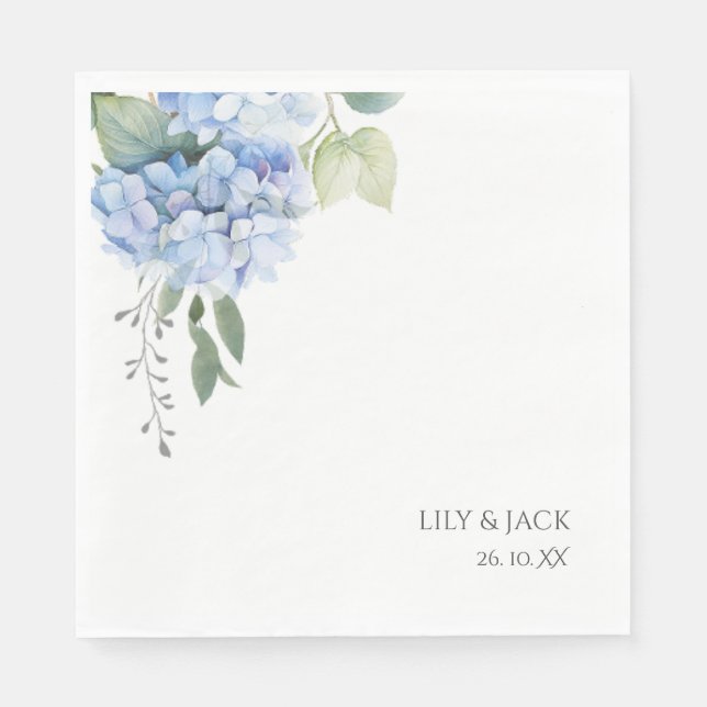 Guardanapo De Papel Chic Floral Blue Hydrangea White de Casamento (Frente)