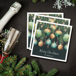 Guardanapo De Papel Chic Gold and Green Christmas Tree Ornaments