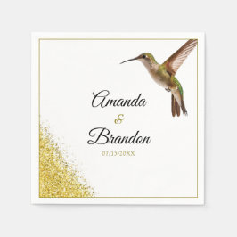 Guardanapo De Papel Chic Green Hummingbird e Dourado Casamento de Poei