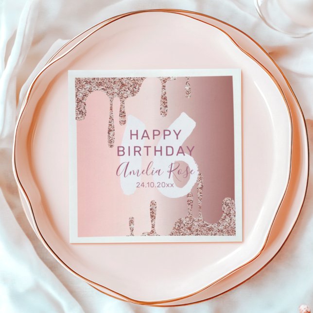 Guardanapo De Papel Chic Happy Birthday Rosa Dourado Glitter (Criador carregado)