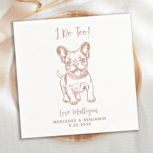 Guardanapo De Papel Chic I Do Too French Bulldog Rosa Dourado Casament (Criador carregado)