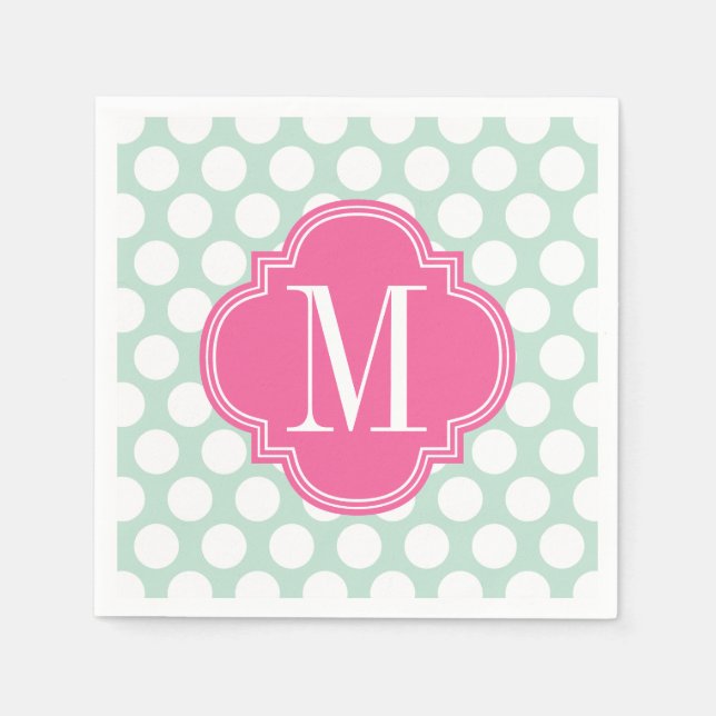 Guardanapo De Papel Chic Mint e Pink Big Dots Monogramados (Frente)