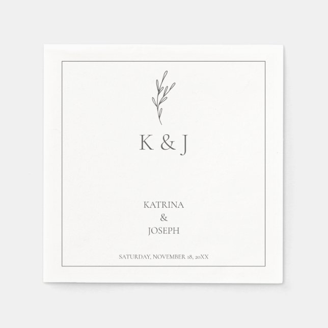 Guardanapo De Papel Chic monocromática de Casamento Simples Elegante (Frente)