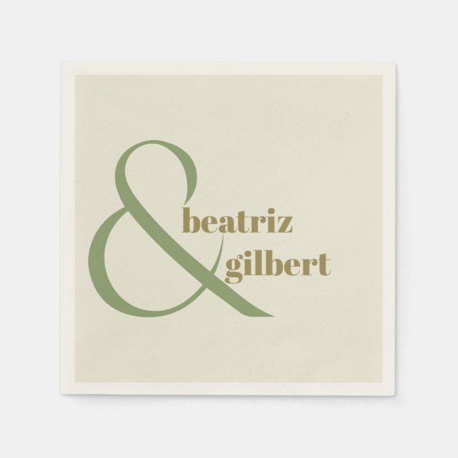 Guardanapo De Papel Chic Moss e Monograma de Casamento Moderno Verde-O (Frente)