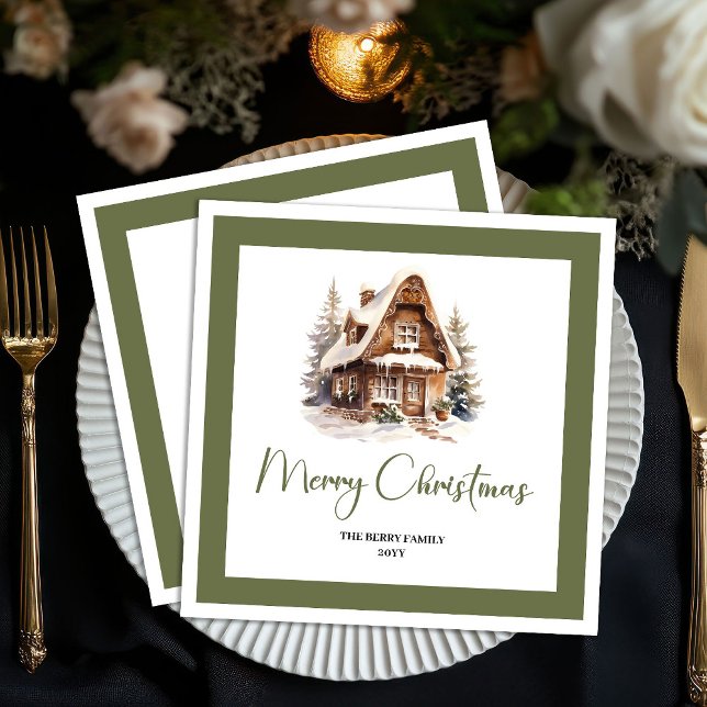 Guardanapo De Papel Chic Neutral Christmas House Family Name Napkins (Chic Neutral Christmas House Family Name Napkins)