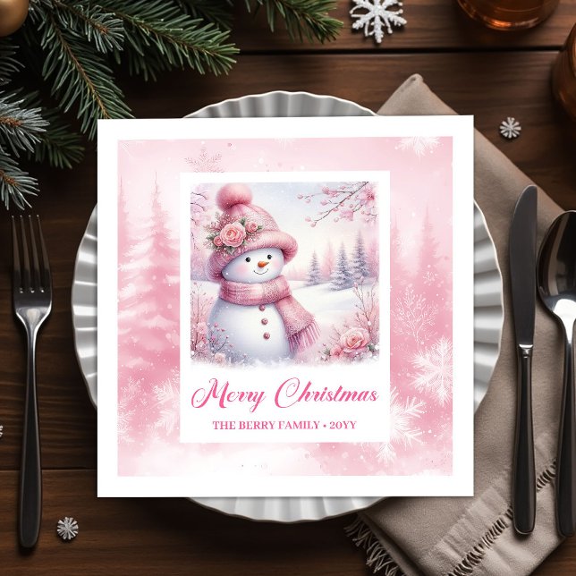Guardanapo De Papel Chic Pinkmas Winter Forest Napkins Snowman Holiday (Pinkmas Winter Forest Napkins Snowman Holiday Design)