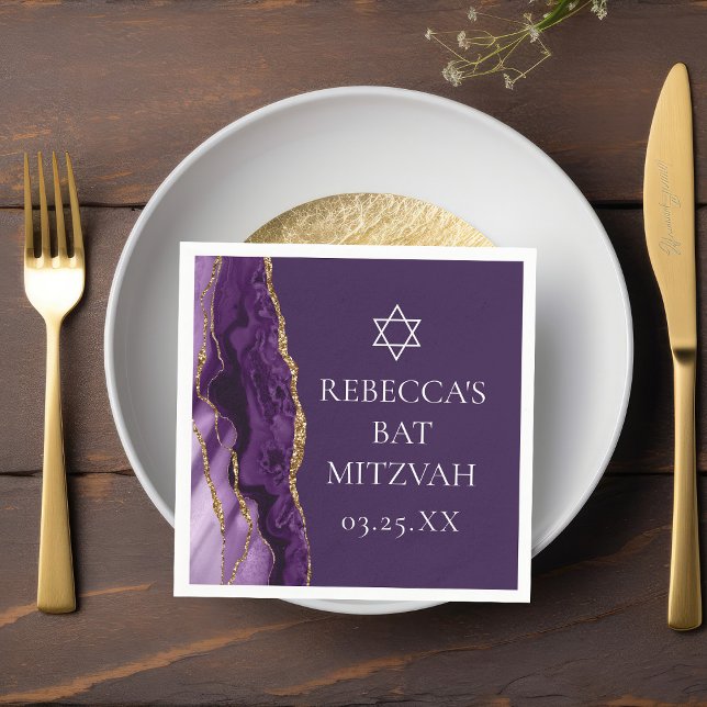 Guardanapo De Papel Chic Purple Dourado Agate Bat Mitzvah (Criador carregado)