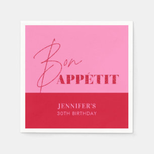 Guardanapo De Papel Chic Rosa Vermelho Bon Appétit Script Aniversário