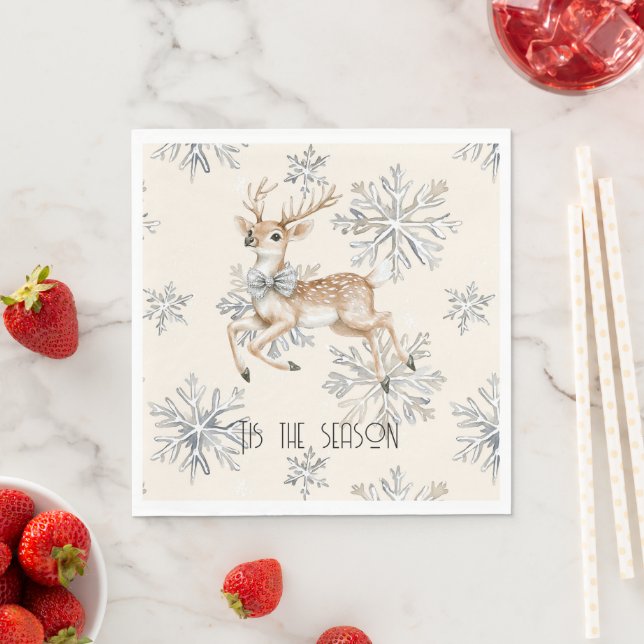 Guardanapo De Papel Chic Rustic Christmas Cream Deer Snowflakes (Insitu)