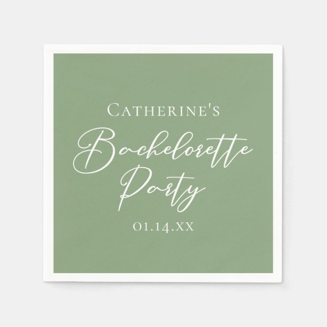 Guardanapo De Papel Chic Sage Green Bachelorette Party Personalized (Frente)