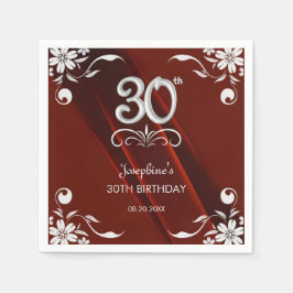 Guardanapo De Papel Chic Silver Floral Frame Burgundy aniversário de 3