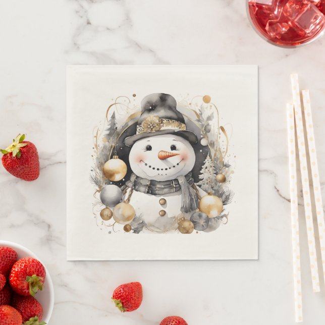 Guardanapo De Papel Chic Snowman: Black and Gold Holiday Charm (Insitu)