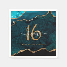 Chic Sweet 16 Teal Dourado Agate Partido Personali