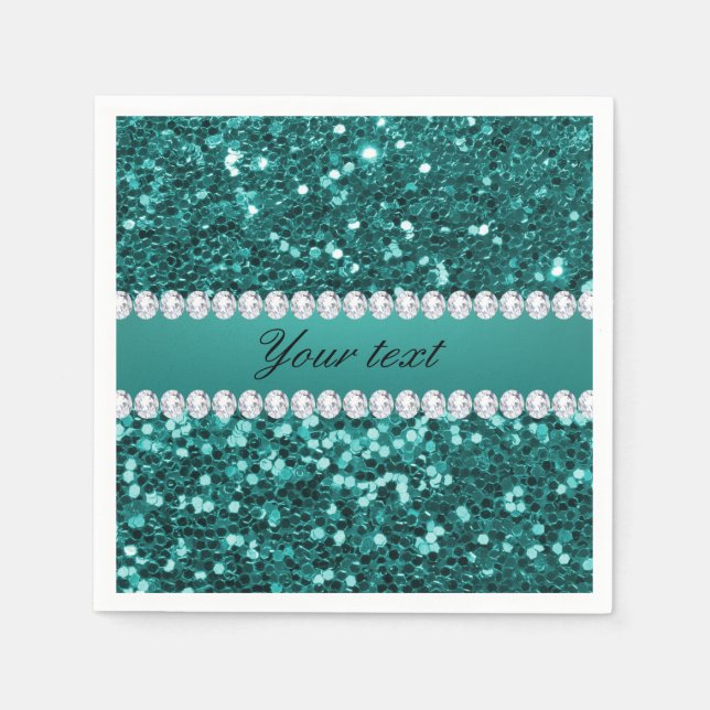 Guardanapo De Papel Chic Teal Faux Glitter e Diamantes (Frente)