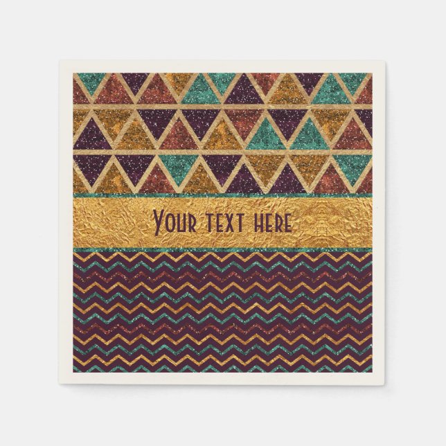 Guardanapo De Papel Chic Triangles Chevrons Falso Folha de Ouro Glitte (Frente)