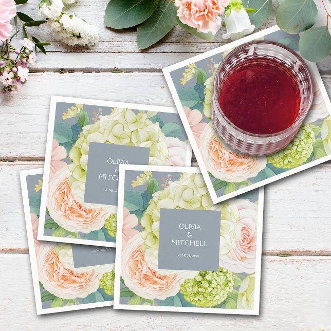 Guardanapo De Papel Chic Watercolor Florals Dusty Blue (Chic Watercolor Florals Dusty Blue Wedding Napkins)