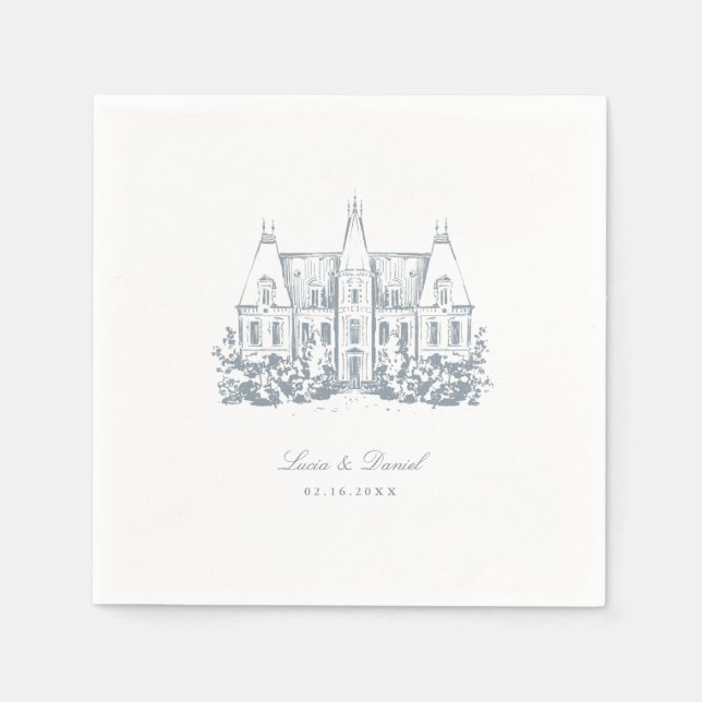 Guardanapo De Papel Chic Wedding Napkins | Chateau Venue Sketch (Frente)