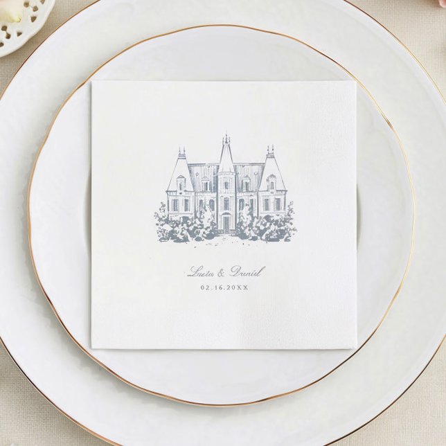 Guardanapo De Papel Chic Wedding Napkins | Chateau Venue Sketch (Criador carregado)