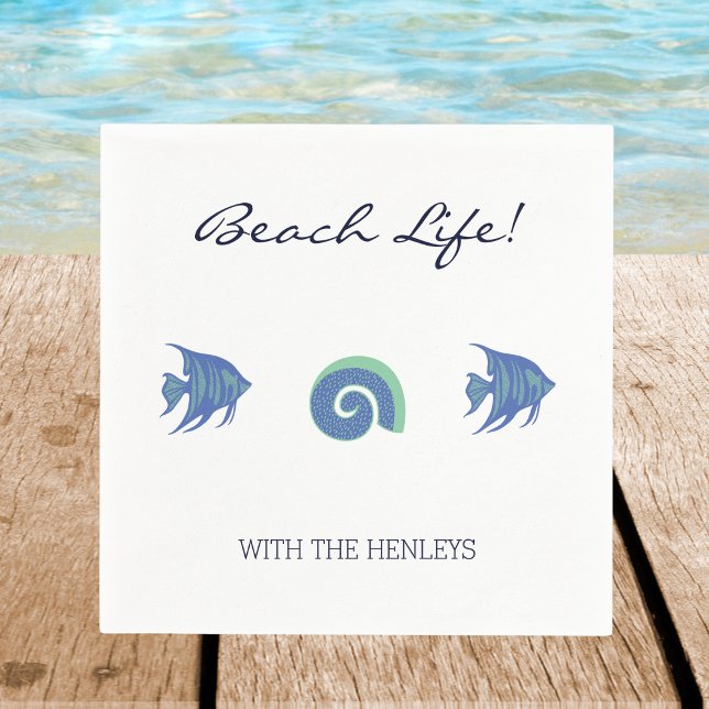 Guardanapo De Papel Chic White Blue Fish and Shelly Family Beach House (Criador carregado)