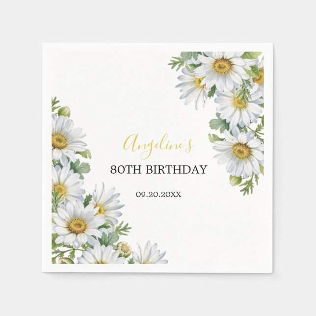Guardanapo De Papel Chic White Daisy Floral Greenery Aniversário (Frente)