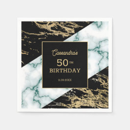 Guardanapo De Papel Chic White Marble Gold Foil Paint Texture Birthday