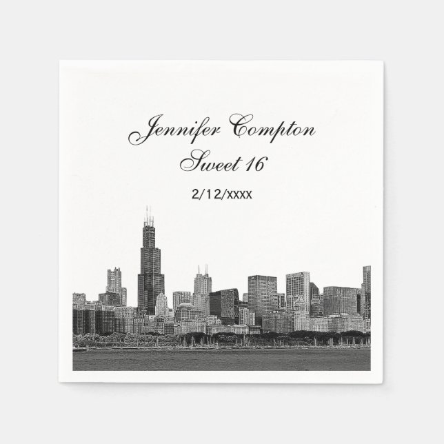 Guardanapo De Papel Chicago Etched Look Skyline Doce 16 (Frente)