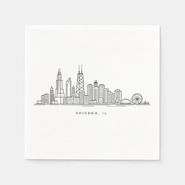 Guardanapo De Papel Chicago IL Cityscape Illustration (Frente)