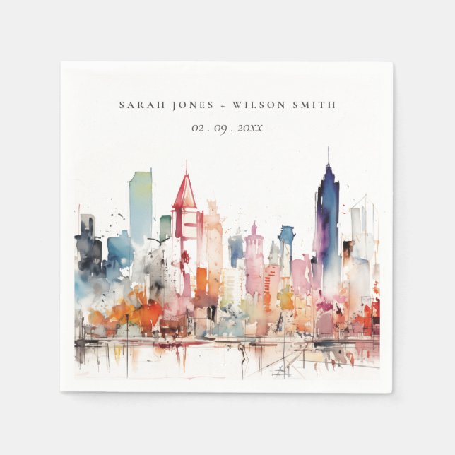 Guardanapo De Papel Chicago Illinois Watercolor Landscape Wedding (Frente)