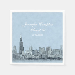 Guardanapo De Papel Chicago Skyline Light Blue BG Sweet 16