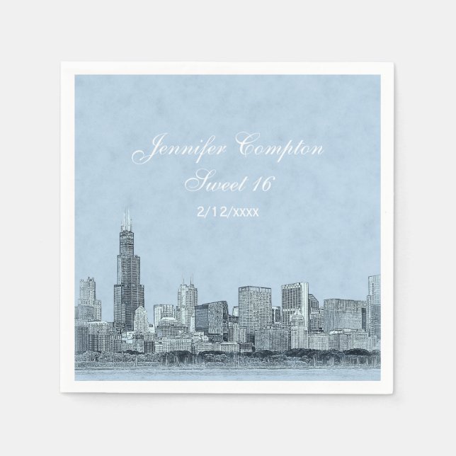 Guardanapo De Papel Chicago Skyline Light Blue BG Sweet 16 (Frente)