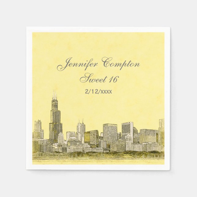 Guardanapo De Papel Chicago Skyline Light Yellow BG Sweet 16 (Frente)