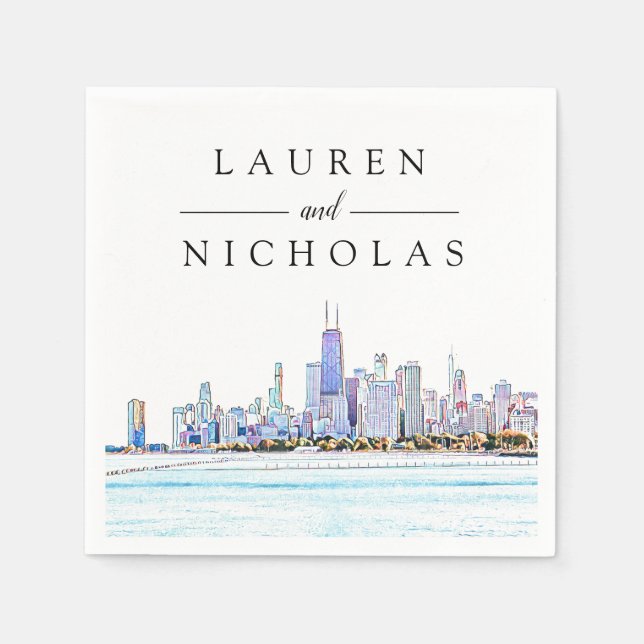 Guardanapo De Papel Chicago Skyline Personalizou Casamento Napkins (Frente)