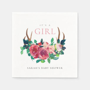 Guardanapo De Papel Chifre de Veado Floral Rústico É uma Menina Chá de