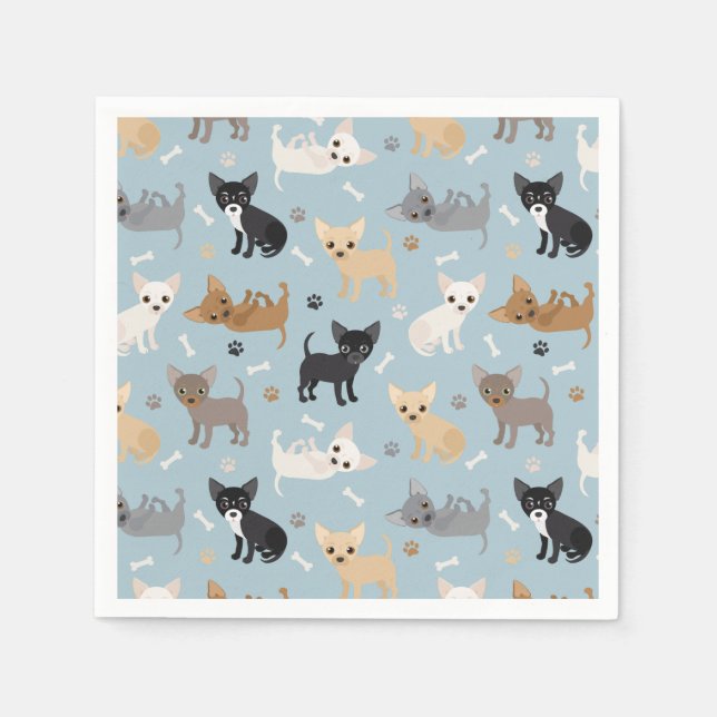 Guardanapo De Papel Chihuahua Bones e patas Blue Napkins (Frente)