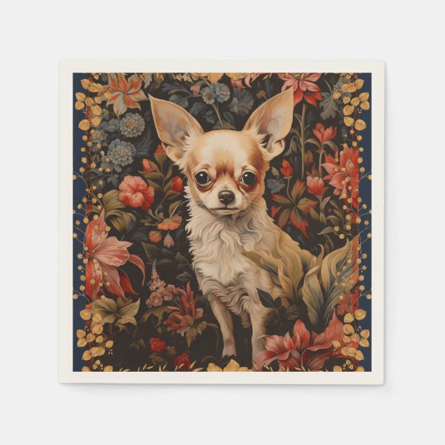Guardanapo De Papel Chihuahua com Flores no Estilo de William Morris (Frente)