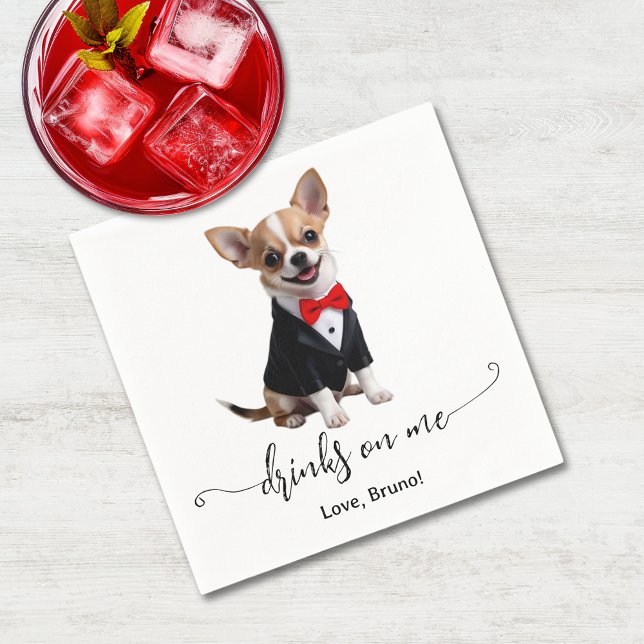 Guardanapo De Papel Chihuahua Puppy Bebe Em Mim Casamento (Chihuahua Puppy Drinks On Me Wedding Napkins)