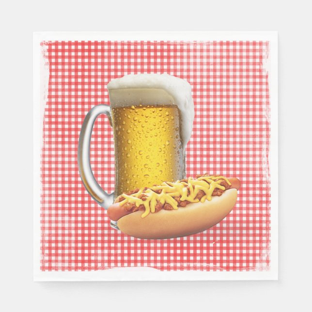 Guardanapo De Papel Chili Hot Dog e Cerveja em Gingham (Frente)
