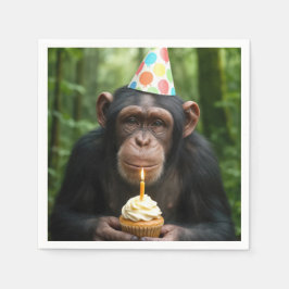 Guardanapo De Papel Chimpanzé segurando um Cupcake de aniversário