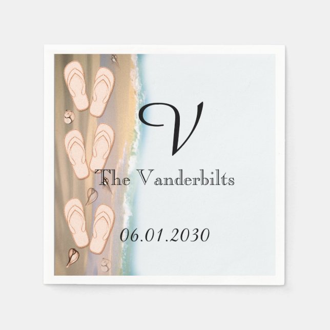 Guardanapo De Papel Chinelos do Casamento de Praia (Frente)