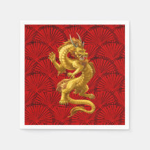 Chinês Lucky Dourada Dragon Paper Napkins
