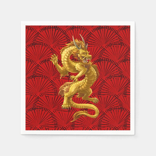 Guardanapo De Papel Chinês Lucky Dourada Dragon Paper Napkins (Frente)