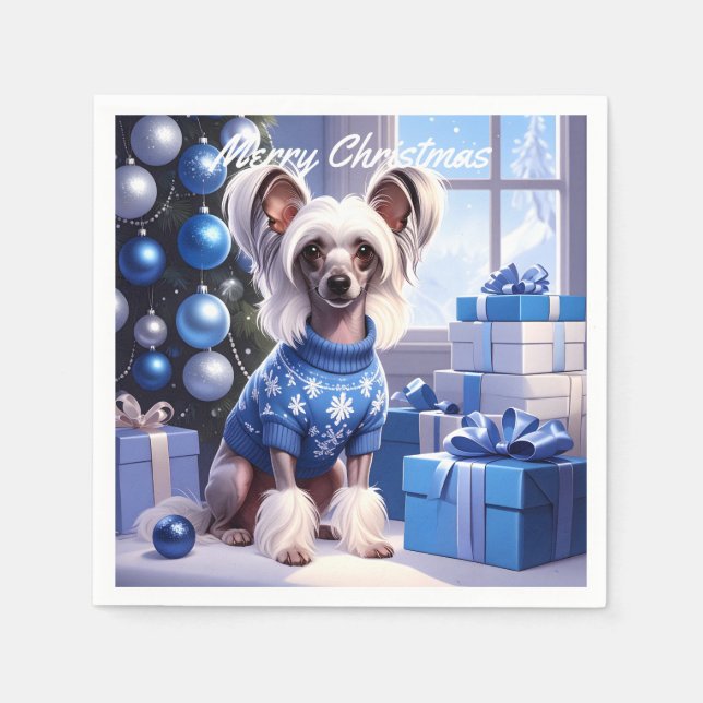 Guardanapo De Papel Chinese Crested Christmas (Frente)