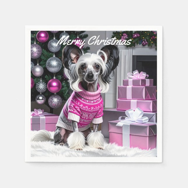 Guardanapo De Papel Chinese Crested Christmas (Frente)
