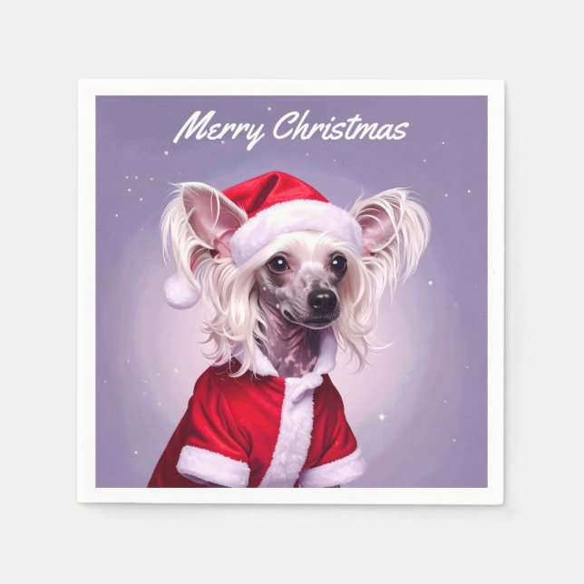 Guardanapo De Papel Chinese Crested Santa Christmas (Frente)