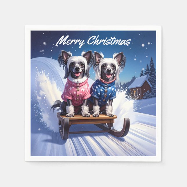 Guardanapo De Papel Chinese Crested Sled Ride Christmas (Frente)
