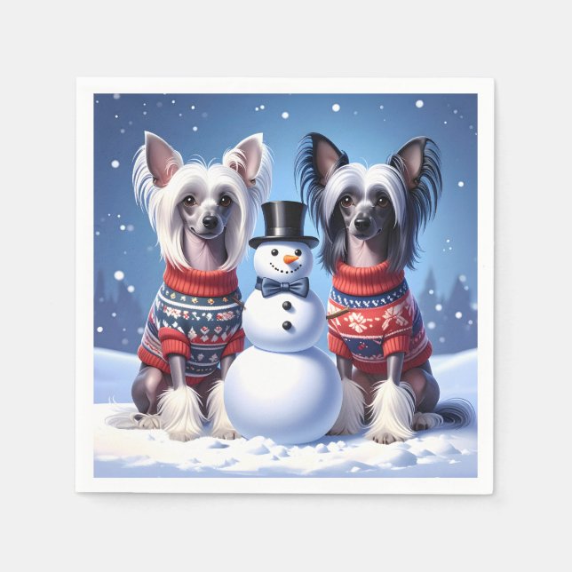 Guardanapo De Papel Chinese Crested & Snowman (Frente)